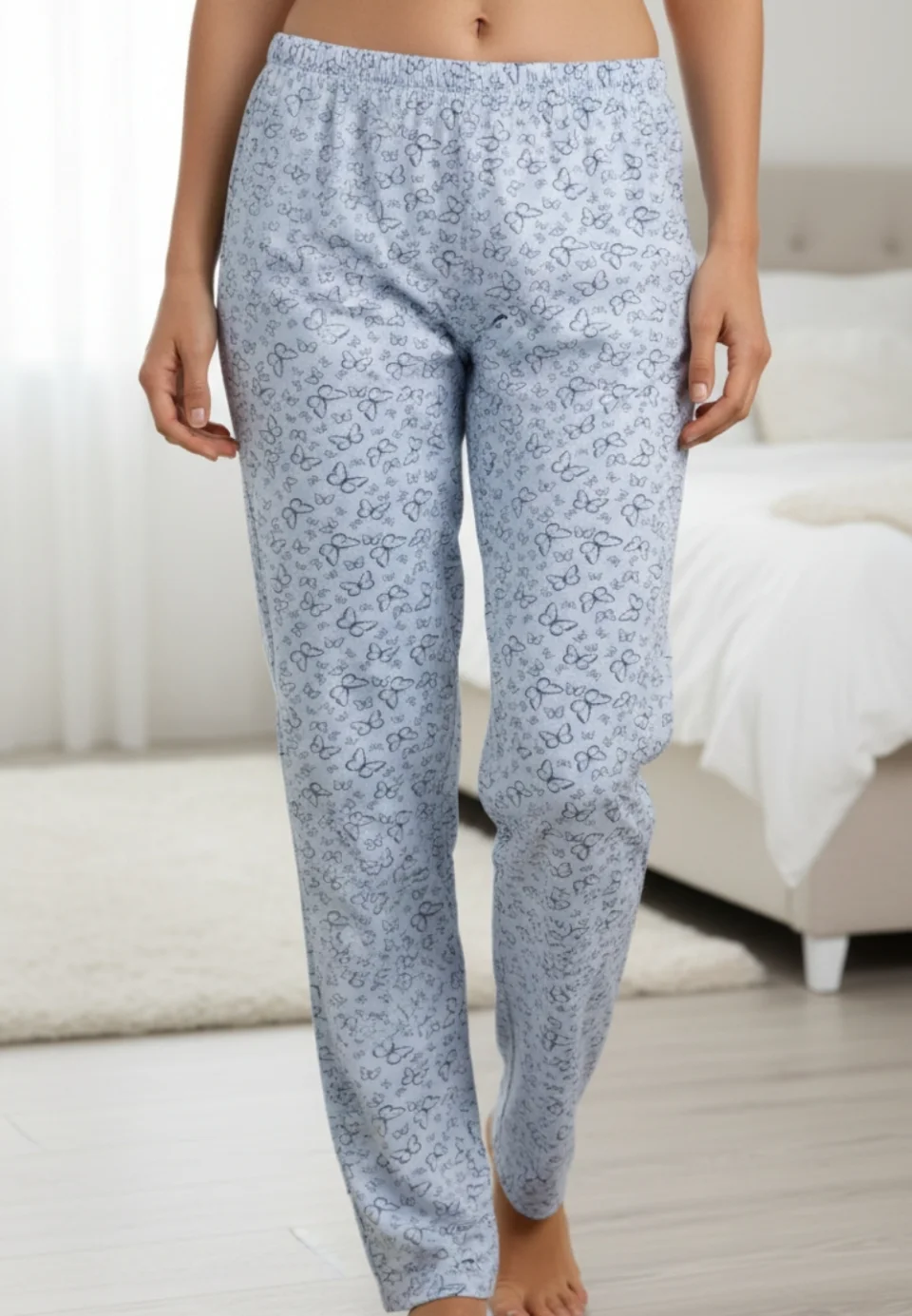 Pantaloni de pijama damă Big Size, gri cu fluturi