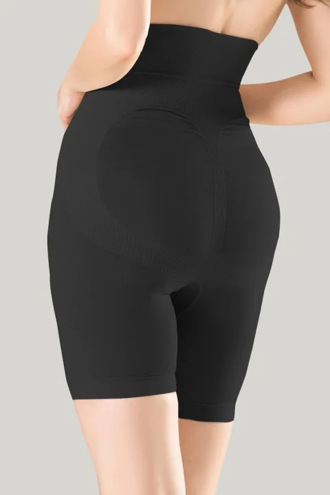 Corset damă modelator cu bandă de silicon si talie înaltă, 3/4, culoare negru