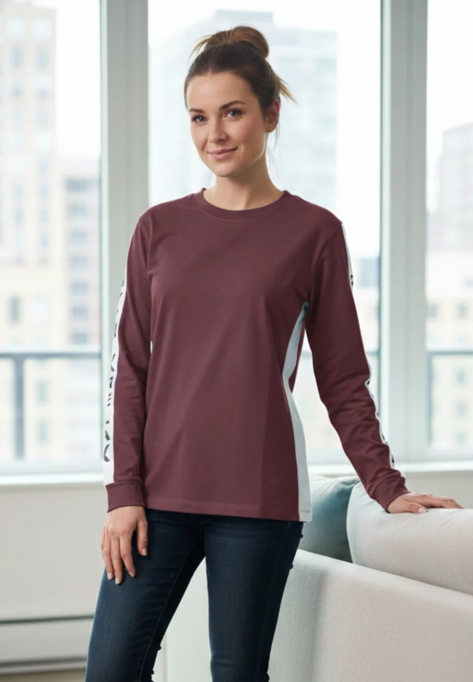 Bluză damă Vienetta mov cu mânecă lungă și imprimeu „Be Relax”