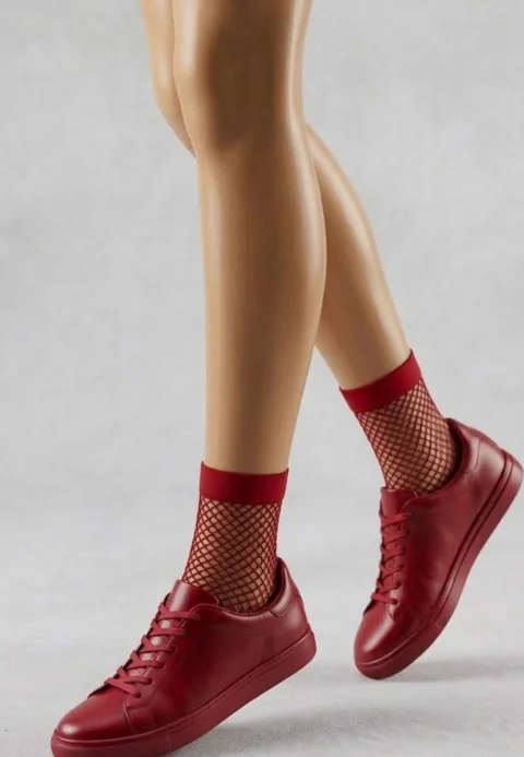 Sosetă Penti „Party" – Tip Plasă cu Vârf Întărit, Roșu