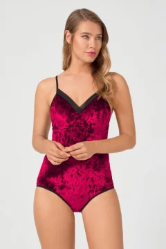 Body dama din catifea, decoltat, culoare visiniu