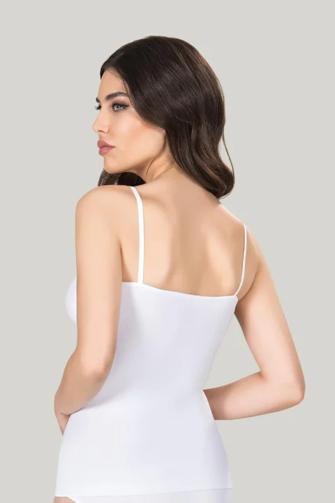 Maiou dama modelator in talie cu bretele subtiri, material moale, culoare alb