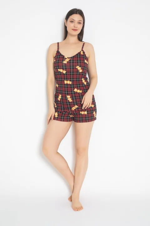 Pijama damă, 100% bumbac, maiou și short, imprimeu ursuleți