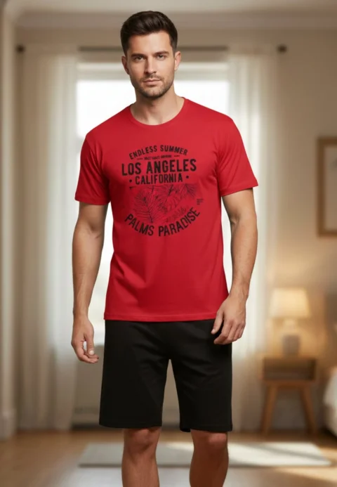 Pijama barbati din bumbac, bluza cu maneca scurta si pantaloni scurti