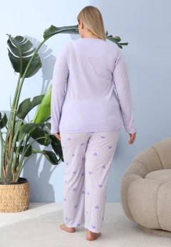 Pijama damă big size lila, imprimeu Keep Things, 100% bumbac