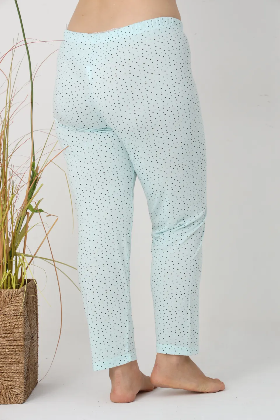 Pantaloni de pijama damă Big Size, turcoaz cu puncte negre