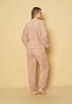 Pijama damă „COCOLINO” crem cu imprimeu nori și steluțe