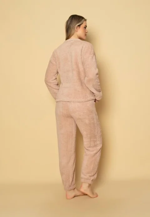 Pijama damă „COCOLINO” crem cu imprimeu nori și steluțe