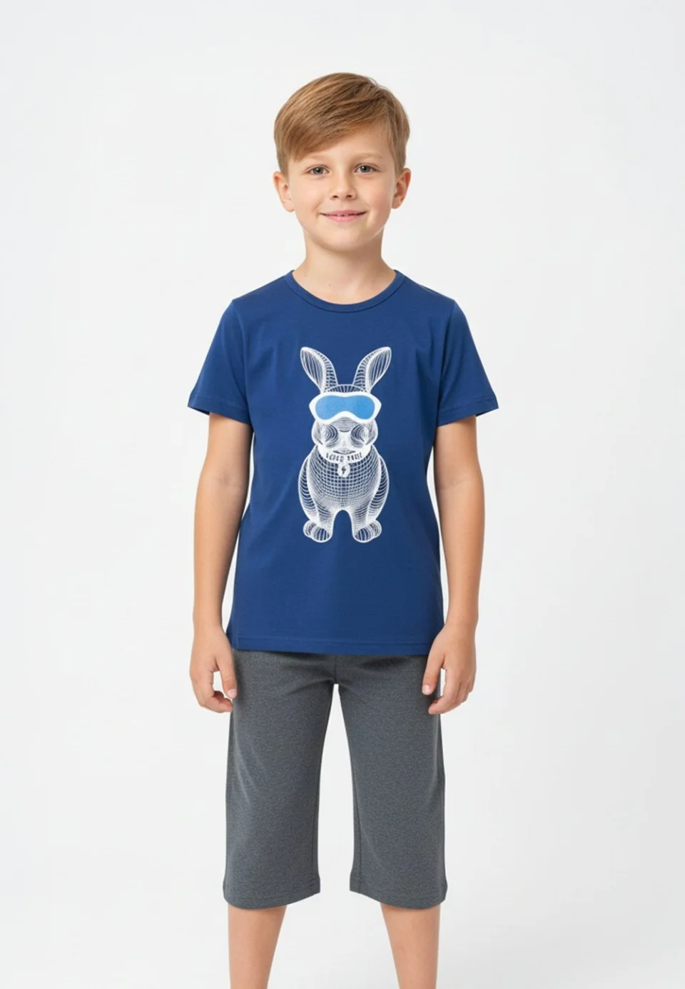 Pijama băieți Paște, albastru – tricou bumbac 100% și pantaloni