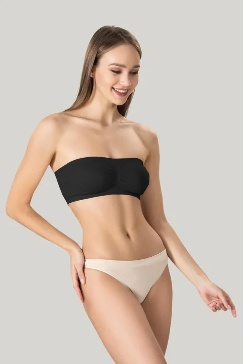 Bustiera dama elastica fara bretele, cu pad-uri, material lejer si elastic, culoare negru
