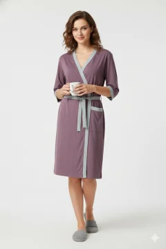 Halat de damă cu buzunare, bumbac 100%, culoare Maro