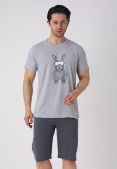Pijama bărbați Paște, Gri– tricou bumbac 100% și pantaloni 3/4