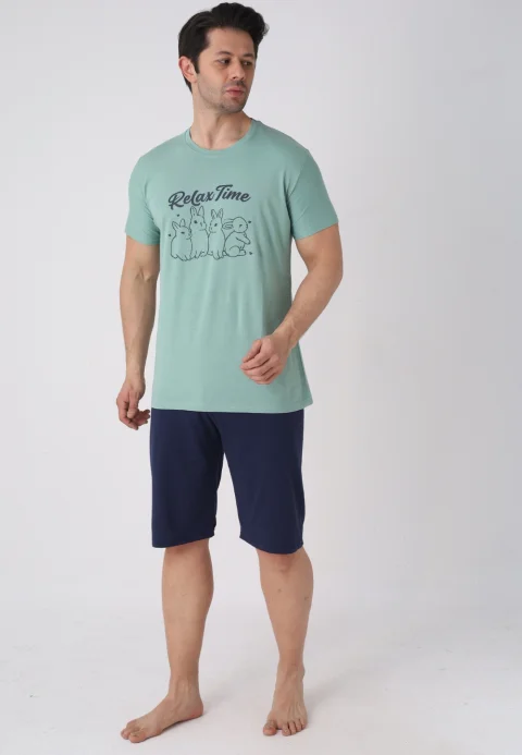 Pijama bărbați Paște, Verde– tricou bumbac 100% și pantaloni 3/4