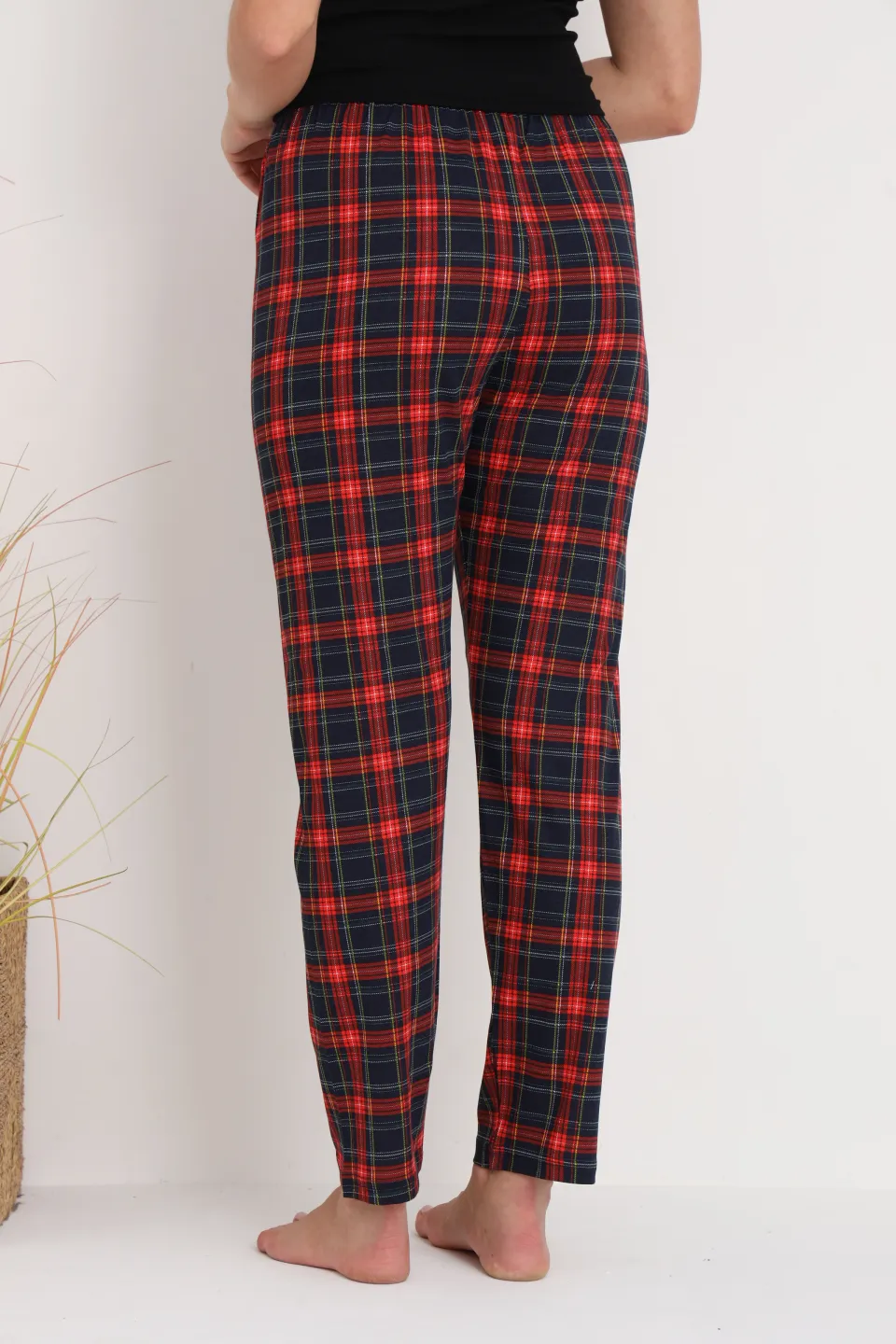 Pantaloni de pijama damă cu carouri roșii