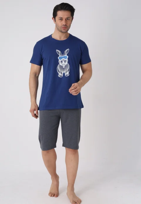 Pijama bărbați Paște, Bluemarin– tricou bumbac 100% și pantaloni 3/4