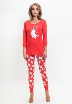 Pijamale damă cu mânecă lungă și pantaloni lungi, imprimeu Wonderful Life, rosu