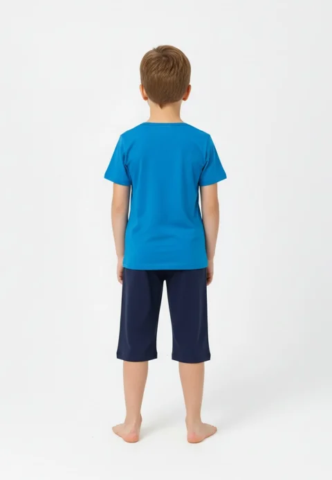 Pijama băieți Paște, albastru – tricou bumbac 100% și pantaloni