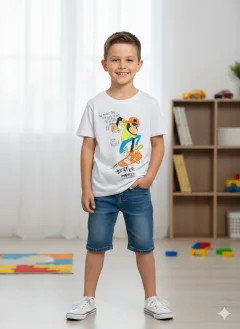 Tricou copii băieți alb cu imprimeu „Skater Monkey”