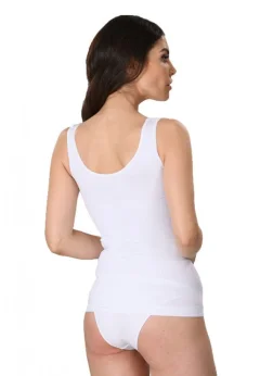 Maiou dama modelator in talie cu bretele late, material moale, culoare alb