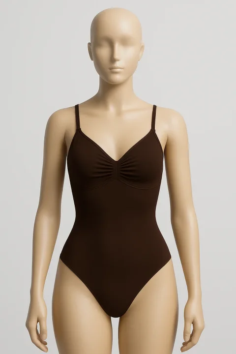 Body modelator clasic cu bretele subțiri reglabile- maro