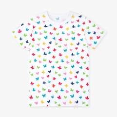 Tricou pentru fetițe, din bumbac, imprimeu fluturi, alb