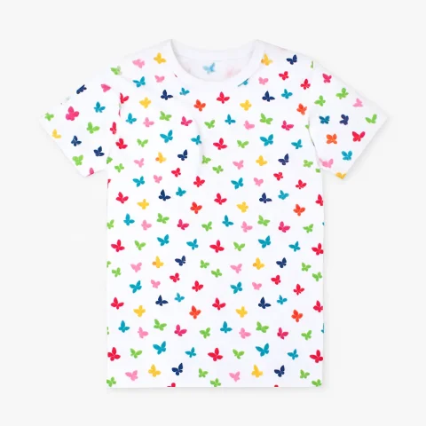 Tricou pentru fetițe, din bumbac, imprimeu fluturi, alb