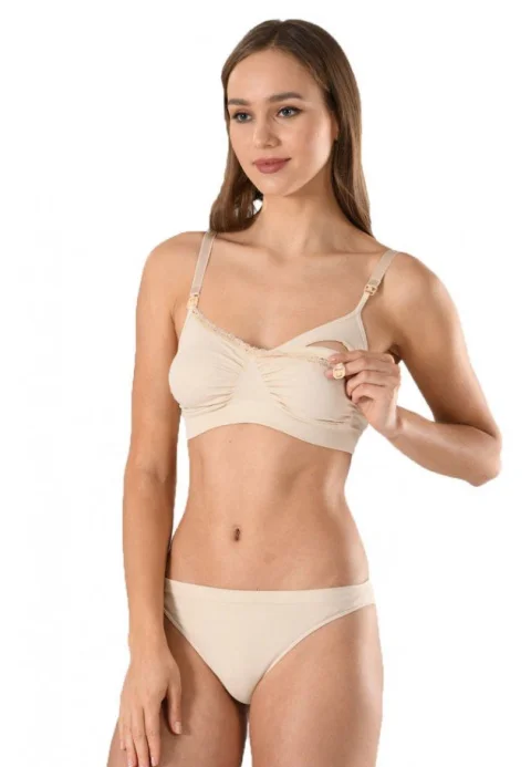 Sutien dama pentru alăptare cu cupe detașabile, culoare bej