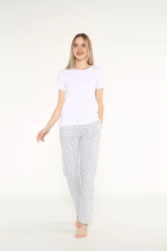 Pijama damă Arnetta alb-gri cu imprimeu floral