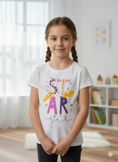 Tricou copii fetițe alb cu imprimeu colorat „STAR”