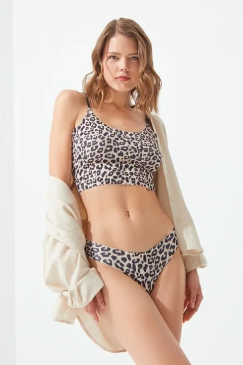 Bustieră pentru femei reglabilă, bretea subțire tăiată cu laser, model leopard — imagine 3