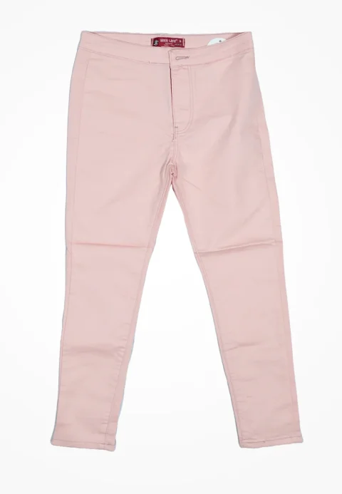 Blugi damă skinny talie înaltă – material elastic, subțire, roz deschis