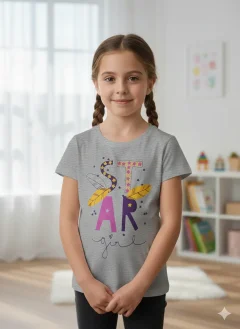 Tricou copii fetițe gri cu imprimeu colorat „STAR”