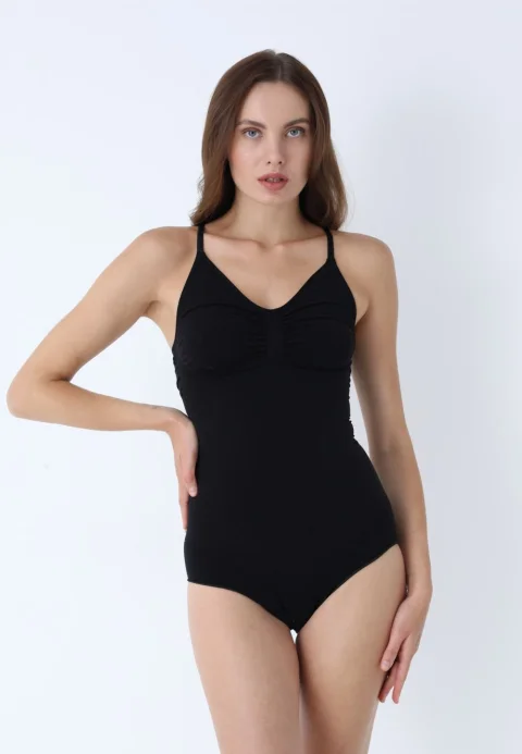 Body modelator clasic cu bretele subțiri reglabile- negru — imagine 1