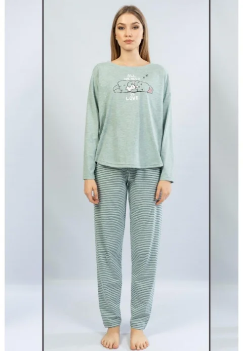 Pijamale damă cu mânecă lungă și pantaloni lungi, imprimeu All We Need Is Love