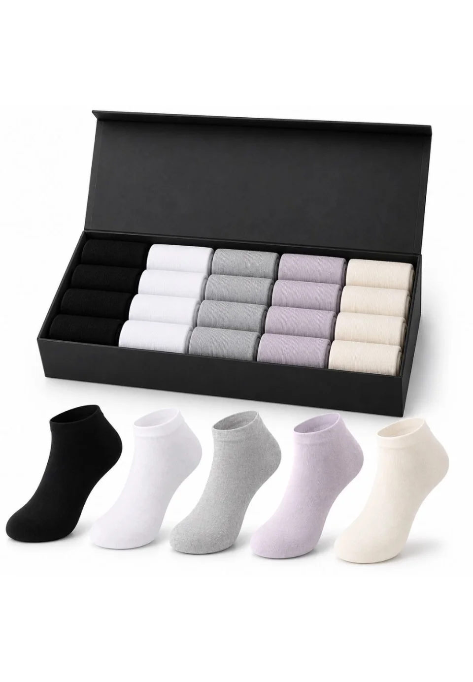 Set 20 de șosete scurte fără cusături pentru femei – 5 culori asortate