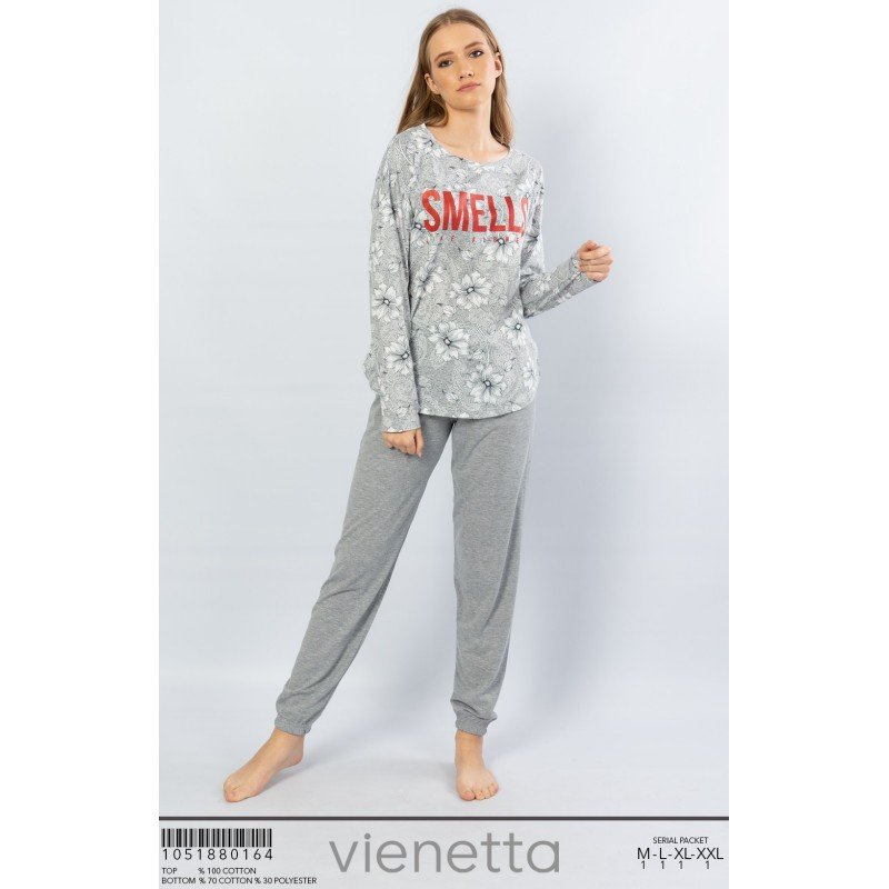 Pijamale damă cu mânecă lungă și pantaloni lungi, imprimeu floral Smells