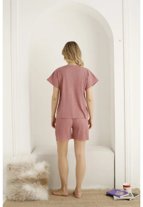Pijama damă, maneca scurta si pantaloni scurti, culoare roz imprimeu ,,Love'' — imagine 3