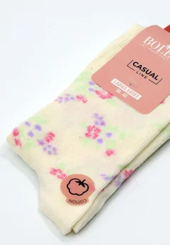 Șosete luxoase cu model, crem cu floricele