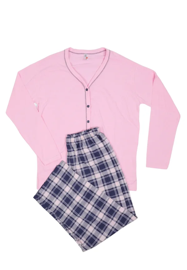 Pijama damă ROZ big size din bumbac mânecă lungă și pantaloni lungi Blumarin cu roz