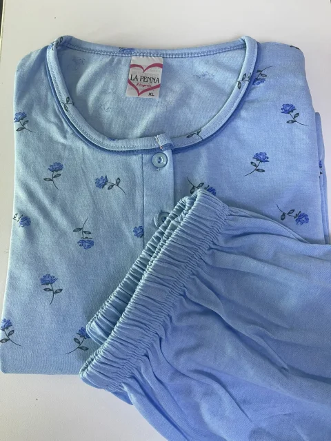 Pijama dama blue, 100% bumbac, bluza si pantaloni lungi — imagine 3