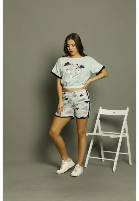 Pijama damă, cu mânecă scurtă  și pantaloni scurti din bumbac, imprimeu ,,Love You'' — imagine 1