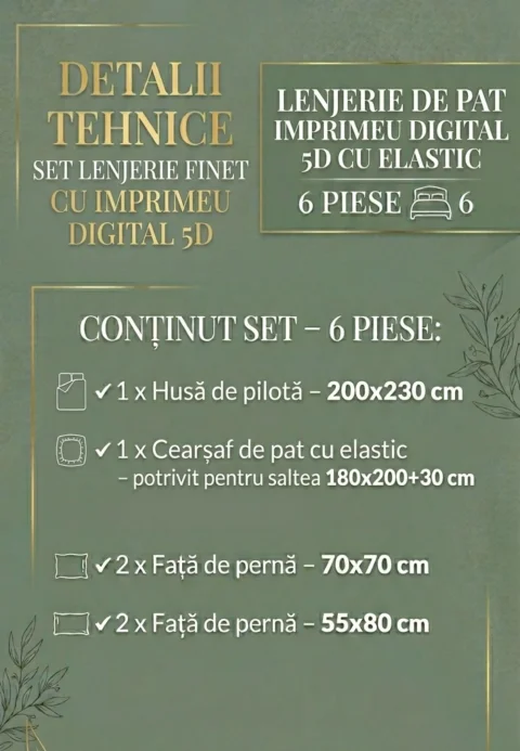 Lenjerie de pat imprimeu digital 5D cu elastic 6 piese – model ursuleți și inimioare romantic — imagine 2