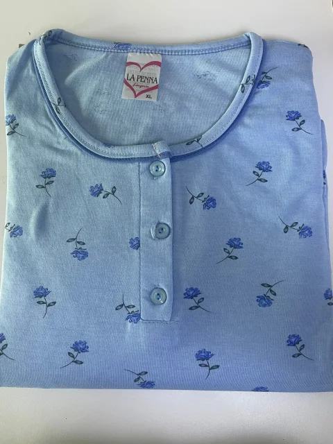 Pijama dama blue, 100% bumbac, bluza si pantaloni lungi — imagine 1