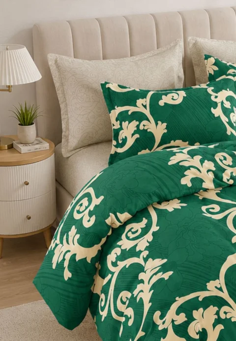 Lenjerie de pat finet cu elastic 6 piese – model royal green — imagine 4