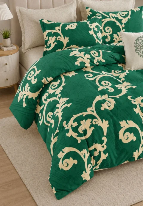 Lenjerie de pat finet cu elastic 6 piese – model royal green — imagine 3