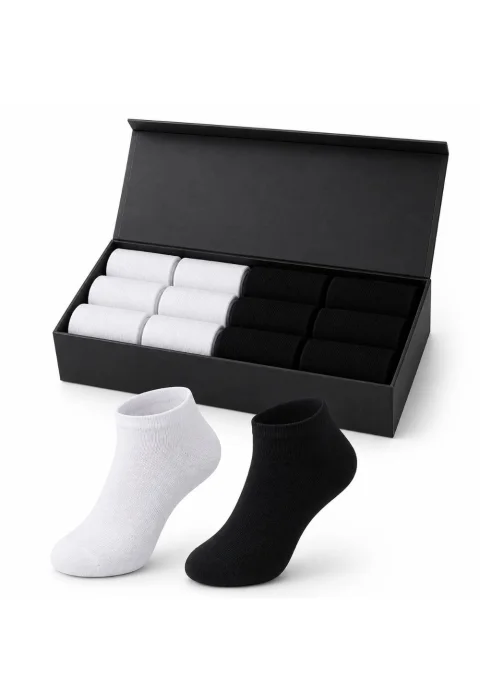 Set 12 Șosete Bărbați Fără Cusături – 6 Albe + 6 Negre – Scurte