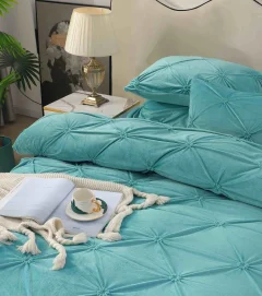 Lenjerie de pat din catifea cu pliuri, 4 piese, pentru pat dublu, culoare BLUE
