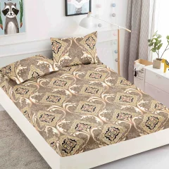 Husa de pat cu elastic pentru pat de 2 persoane MARO-BEIGE H-20