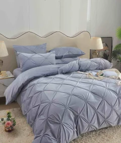 Lenjerie de pat din catifea cu pliuri, 4 piese, pentru pat dublu, culoare ALBASTRU