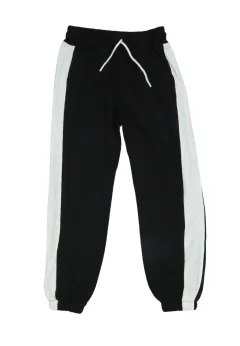 Pantaloni de trening damă negri cu dungi albe și șiret reglabil